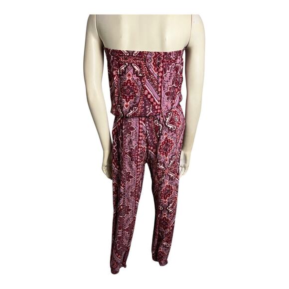 Olivaceous Floral Strapless Jumpsuit Red Women's Size S Bohemian Summer Brunch - Picture 6 of 8